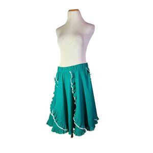 Vintage 1980s Jeri Bee Size S Green Ruffled Skirt Pull-On Square Dancing